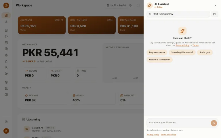 Money Diary AI assistant — demo screenshot