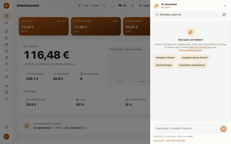 Money Diary KI-Assistent — Demo-Screenshot